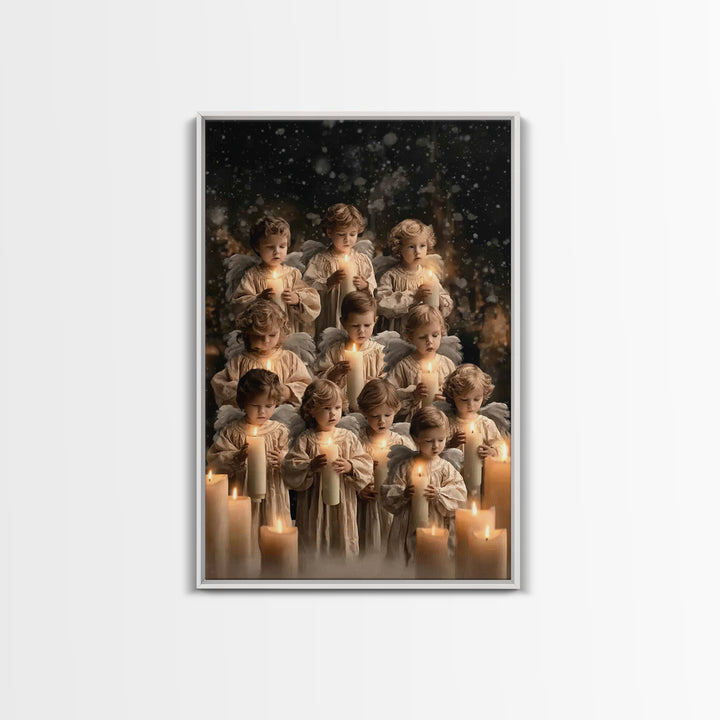 Candlelight Angels | Framed Canvas Print | Christian Wall Art | Christian Art Canvas | Christmas Art | Christian Christmas Art