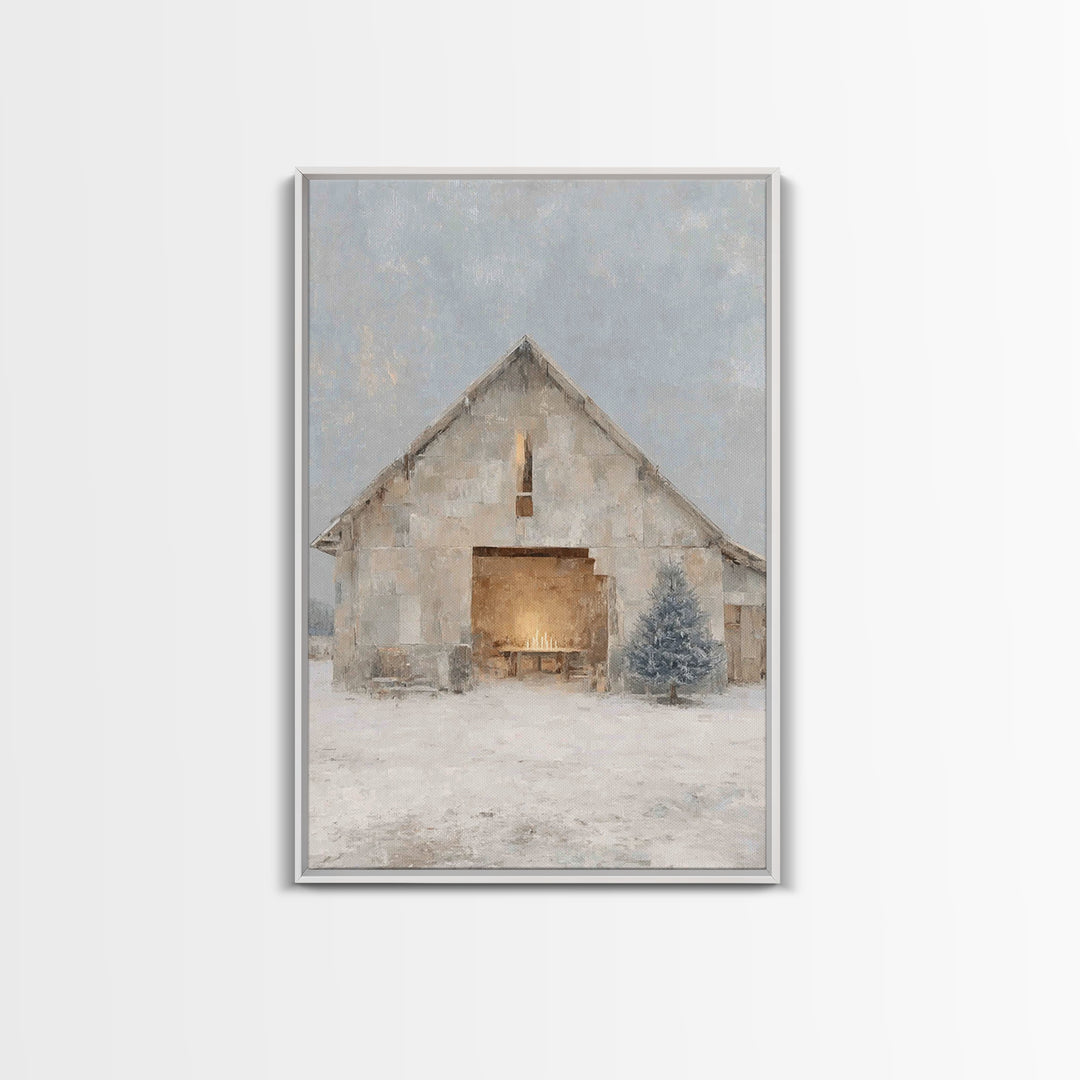 Holy Night Stable, Framed Canvas Print, Christian Christmas Art, Christmas Wall Art, Christian Art Canvas, Jesus Christmas Art, Christmas A