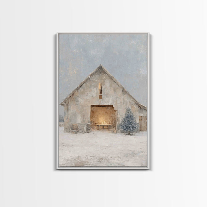 Holy Night Stable, Framed Canvas Print, Christian Christmas Art, Christmas Wall Art, Christian Art Canvas, Jesus Christmas Art, Christmas A