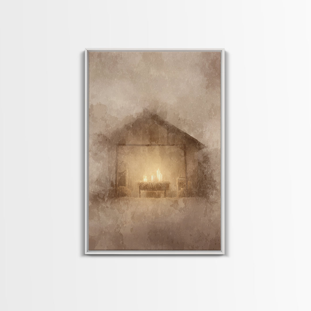Silent Manger Light – Framed Canvas Print – Christian Christmas Art – Christian Art Canvas – Subtle Christian Art – Christmas Wall Art – Ch