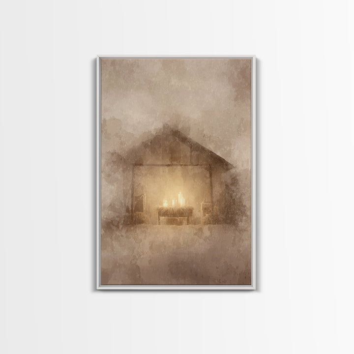 Silent Manger Light – Framed Canvas Print – Christian Christmas Art – Christian Art Canvas – Subtle Christian Art – Christmas Wall Art – Ch