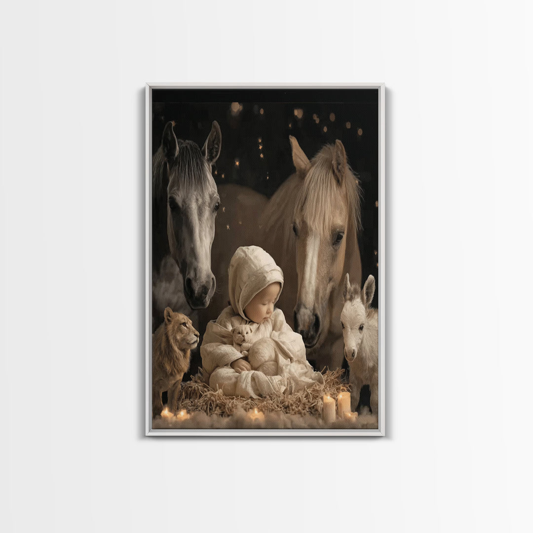 Silent Manger Light – Framed Canvas Print – Christian Wall Art – Jesus Painting – Christmas Wall Art – Christian Art Canvas – Christian Chr