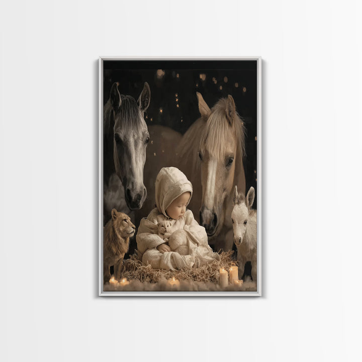 Silent Manger Light – Framed Canvas Print – Christian Wall Art – Jesus Painting – Christmas Wall Art – Christian Art Canvas – Christian Chr