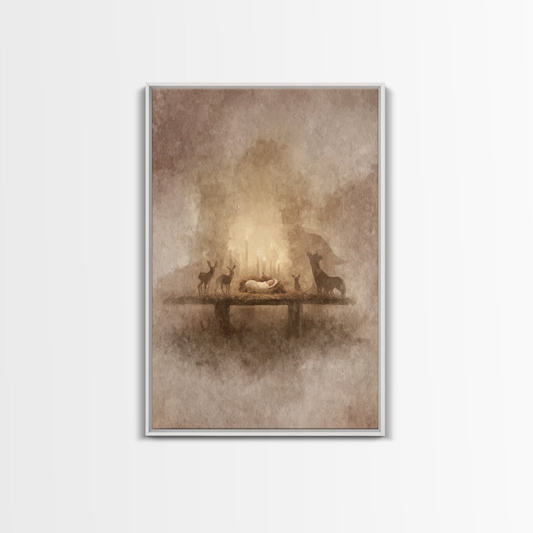 Heavenly Birth Glow – Framed Canvas Print – Christian Art Canvas – Christmas Art Prints – Jesus Christmas Art – Modern Christian Art – Chri