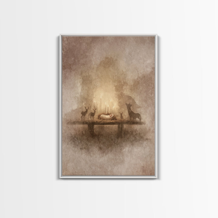 Heavenly Birth Glow – Framed Canvas Print – Christian Art Canvas – Christmas Art Prints – Jesus Christmas Art – Modern Christian Art – Chri