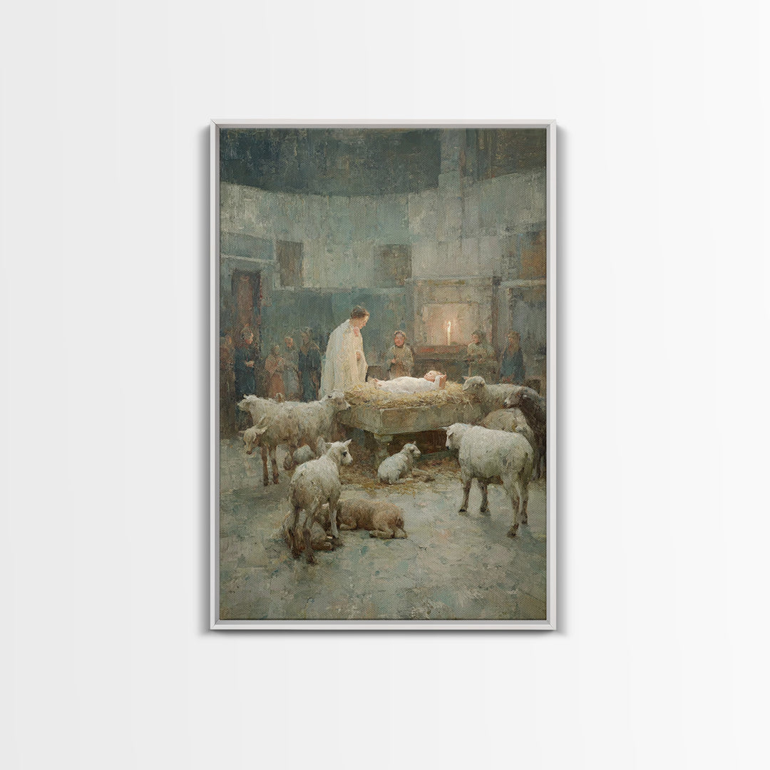 Humble Stable Grace – Framed Canvas Print – Christian Art Print – Christmas Wall Art – Jesus Christmas Art – Vintage Christian Art – Christ