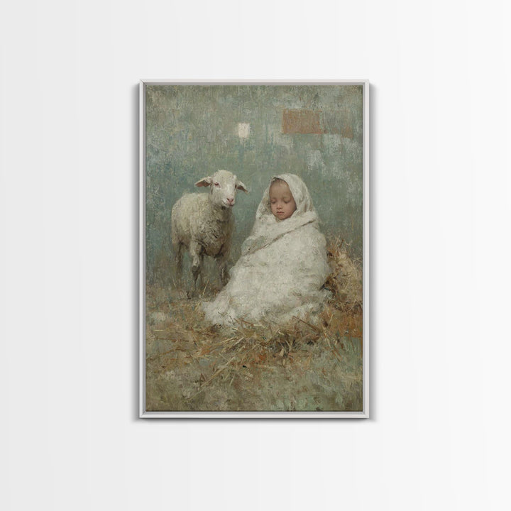 Little Lamb Peace – Framed Canvas Print – Christian Wall Art – Christian Art Canvas – Jesus Painting – Christian Christmas Art – Christmas