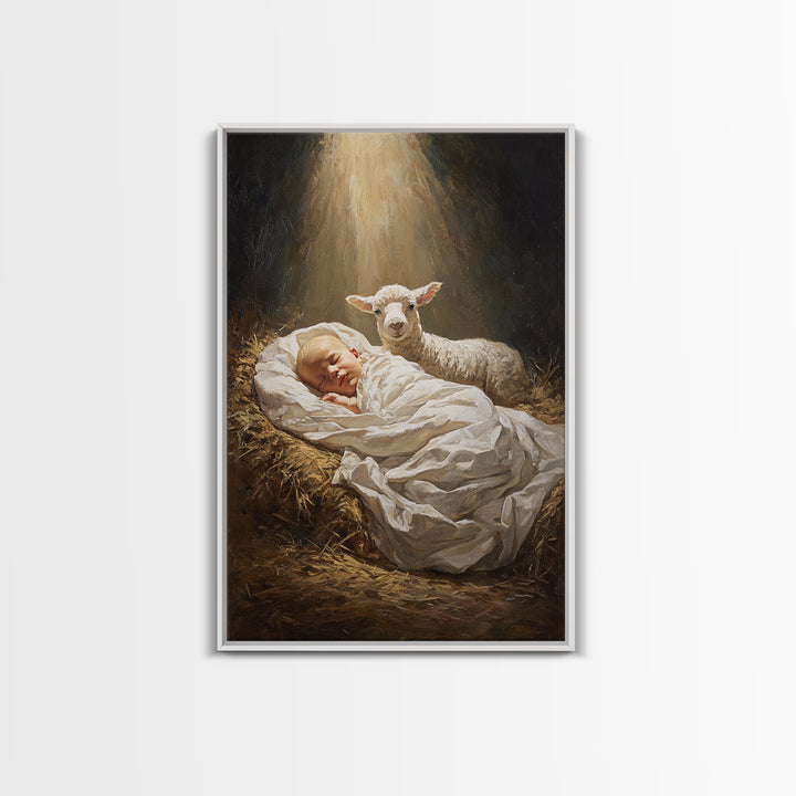 Heaven’s Gentle Ray – Framed Canvas Print – Christian Christmas Art – Jesus Painting – Christian Art Canvas – Christmas Wall Art – Modern C