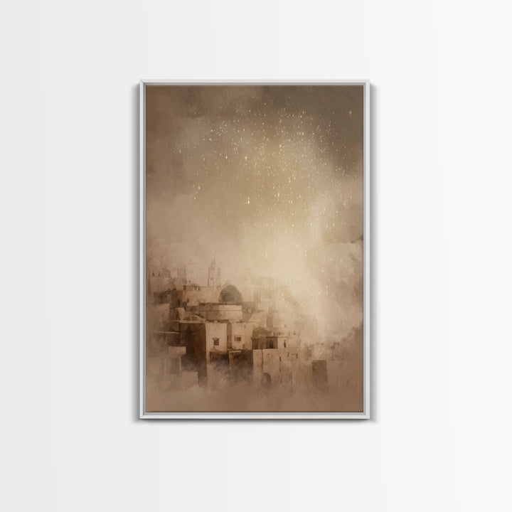 Holy City Morn – Framed Canvas Print – Christian Art Print – Christmas Canvas Wall Art – Christian Christmas Decorations – Christian Wall A