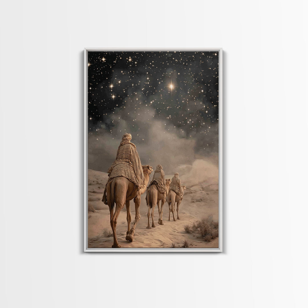 Night Star Path – Framed Canvas Print – Christian Christmas Art – Christian Wall Art – Christian Art Canvas – Jesus Painting – Christmas Ar