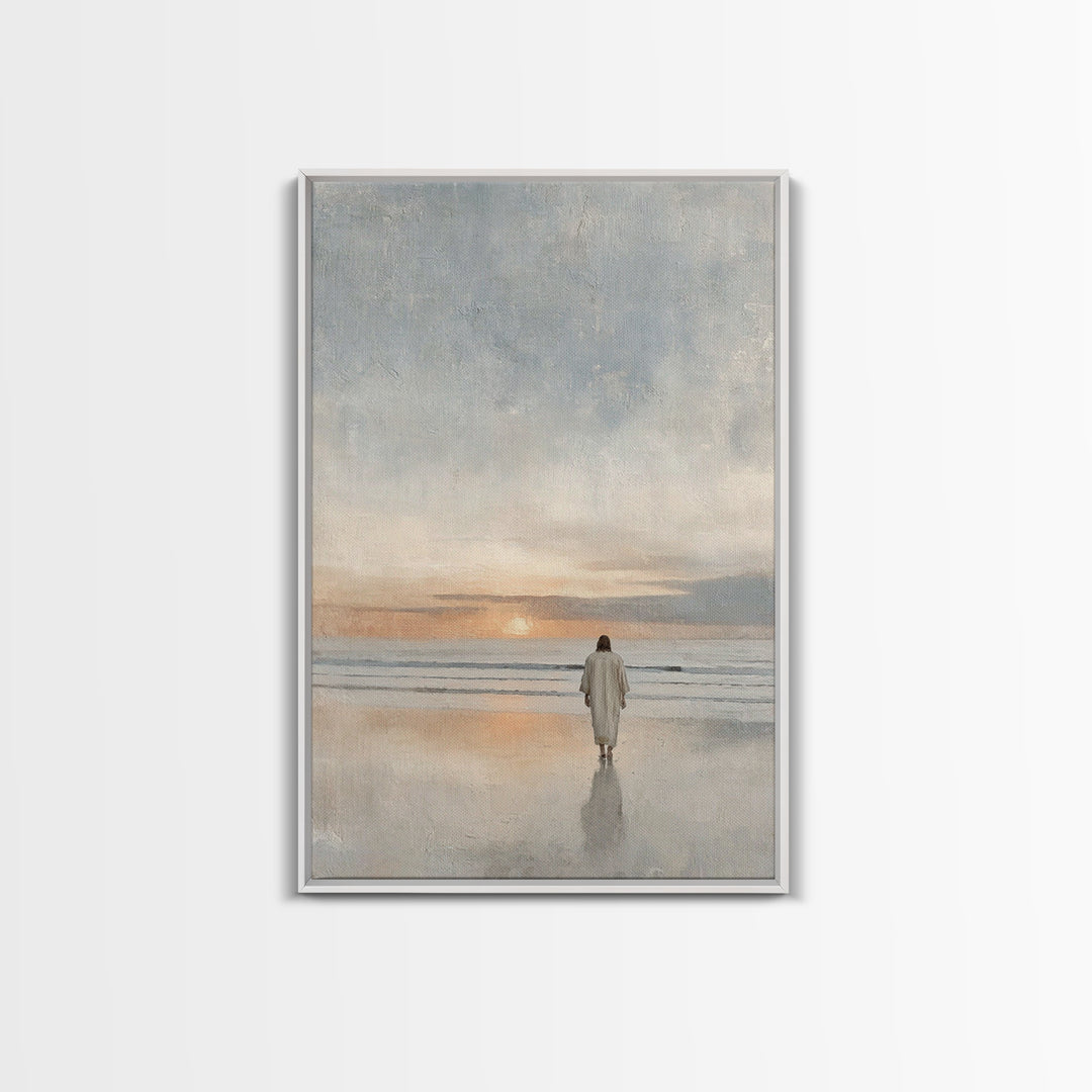 Shore Of Peace – Framed Canvas Print – Jesus Painting – Christian Wall Art – Christian Art Canvas – Modern Christian Art – Christian Decor