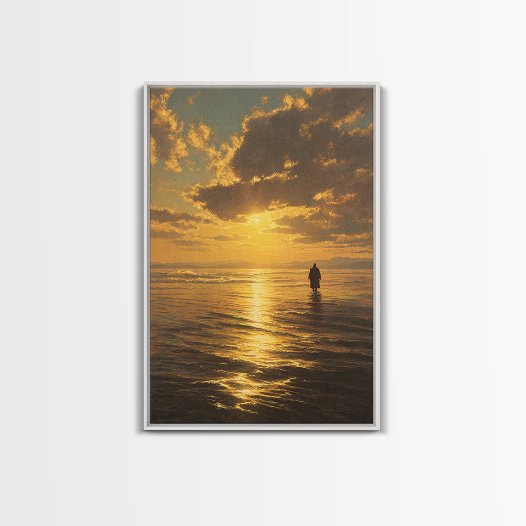 Golden Crossing – Framed Canvas Print – Christian Art Canvas – Jesus Painting – Christian Wall Art – Moody Christian Art – Christian Christ