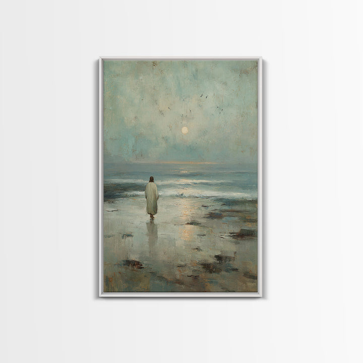 Dawn Walk – Framed Canvas Print – Christian Wall Art – Jesus Painting – Christian Art Canvas – Modern Christian Art – Subtle Christian Art