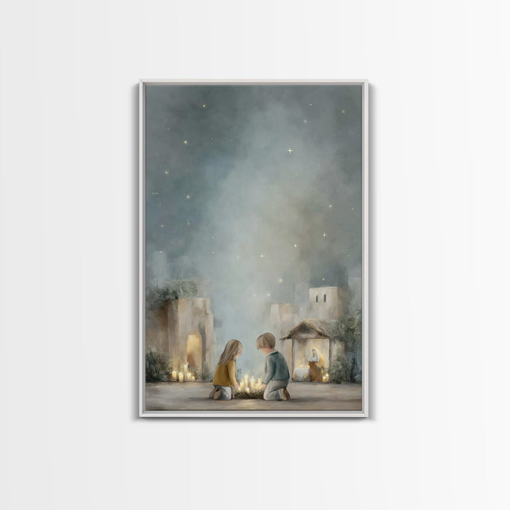 Starry Nativity – Framed Canvas Print – Christian Christmas Art – Christmas Art – Christian Art Canvas – Framed Christmas Art – Christian W