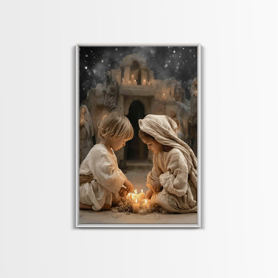 Holy Night Prayer – Framed Canvas Print – Christian Art Canvas – Christian Christmas Decor – Jesus Christmas Art – Christmas Art Prints – C