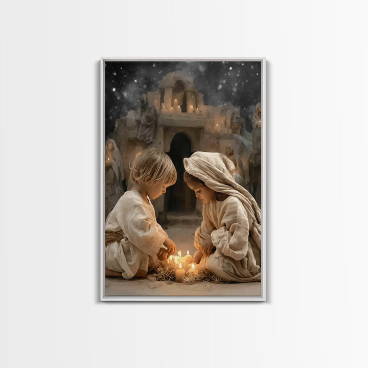 Holy Night Prayer – Framed Canvas Print – Christian Art Canvas – Christian Christmas Decor – Jesus Christmas Art – Christmas Art Prints – C