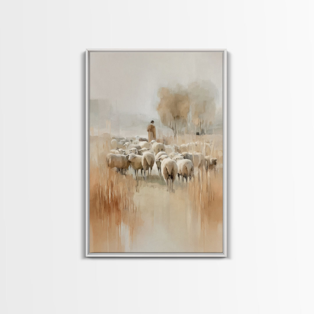 Golden Pasture Calm – Framed Canvas Print – Christian Art Canvas – Christian Wall Art – Christian Painting – Large Christian Art – Subtle C