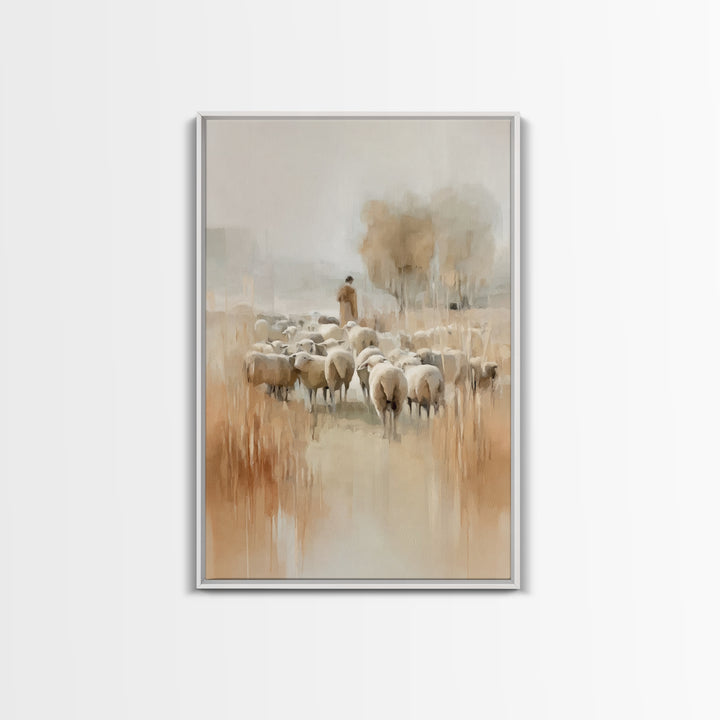 Golden Pasture Calm – Framed Canvas Print – Christian Art Canvas – Christian Wall Art – Christian Painting – Large Christian Art – Subtle C
