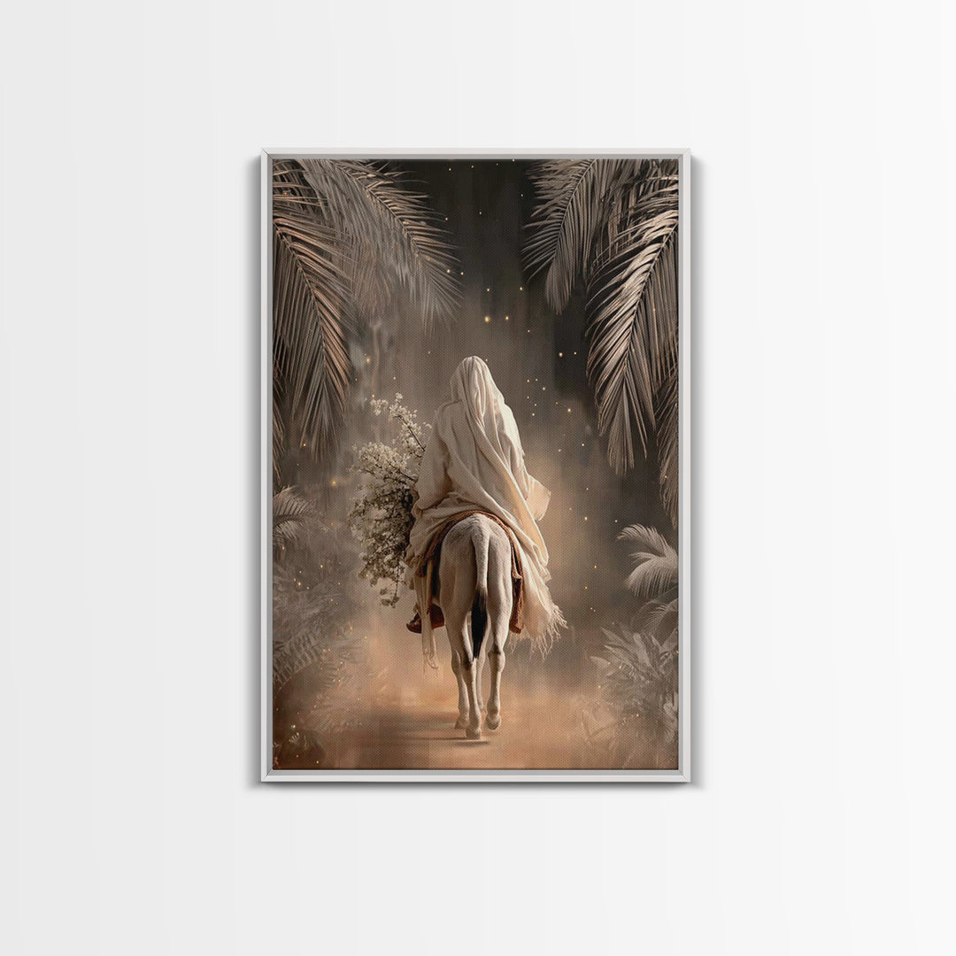 Night Palm Reverence – Framed Canvas Print – Christian Wall Art – Large Jesus Painting – Christian Art Print – Christmas Art Work – Christi