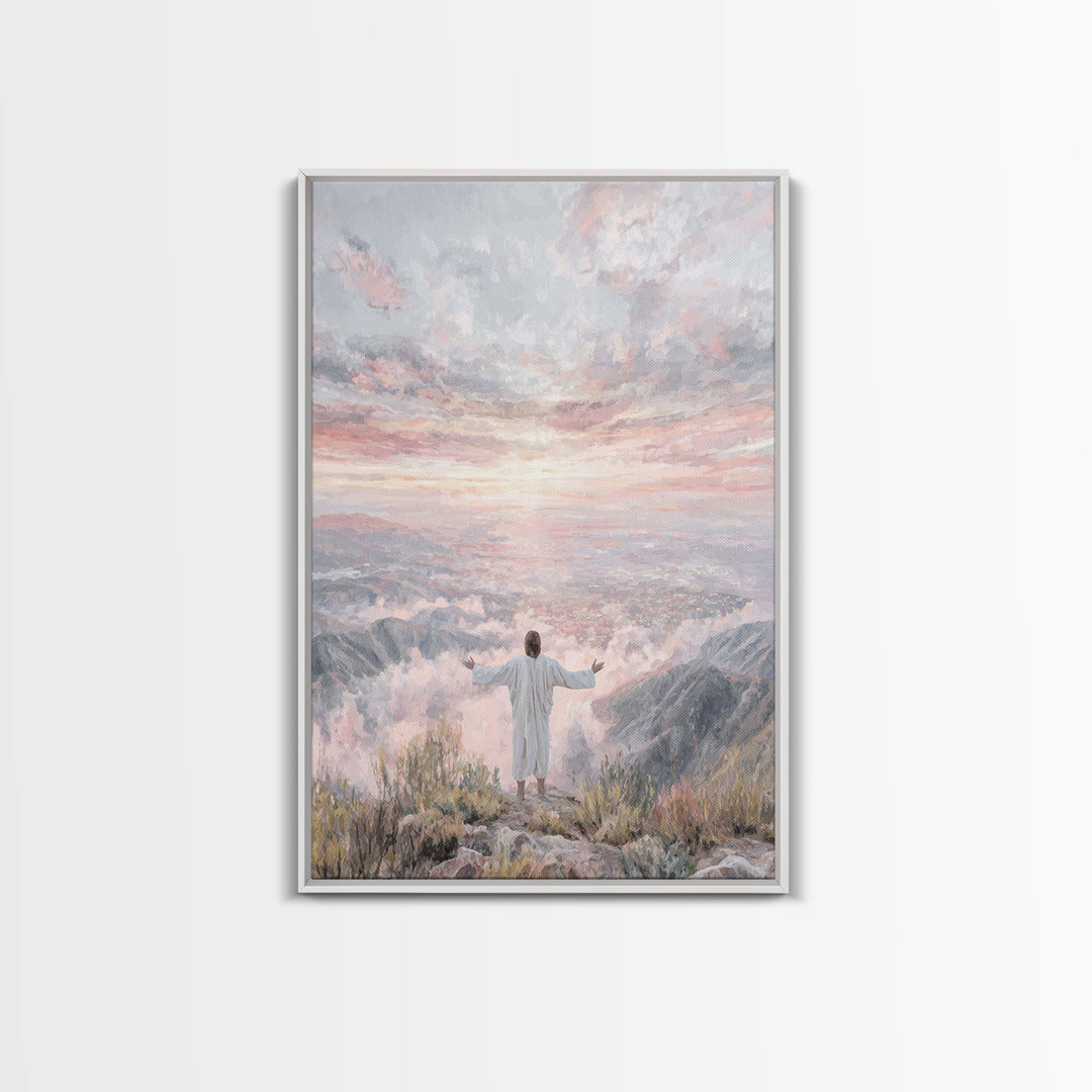 Dawn Summit Prayer – Framed Canvas Print – Christian Art Canvas – Jesus Painting – Christian Christmas Art – Christian Wall Art – Christmas