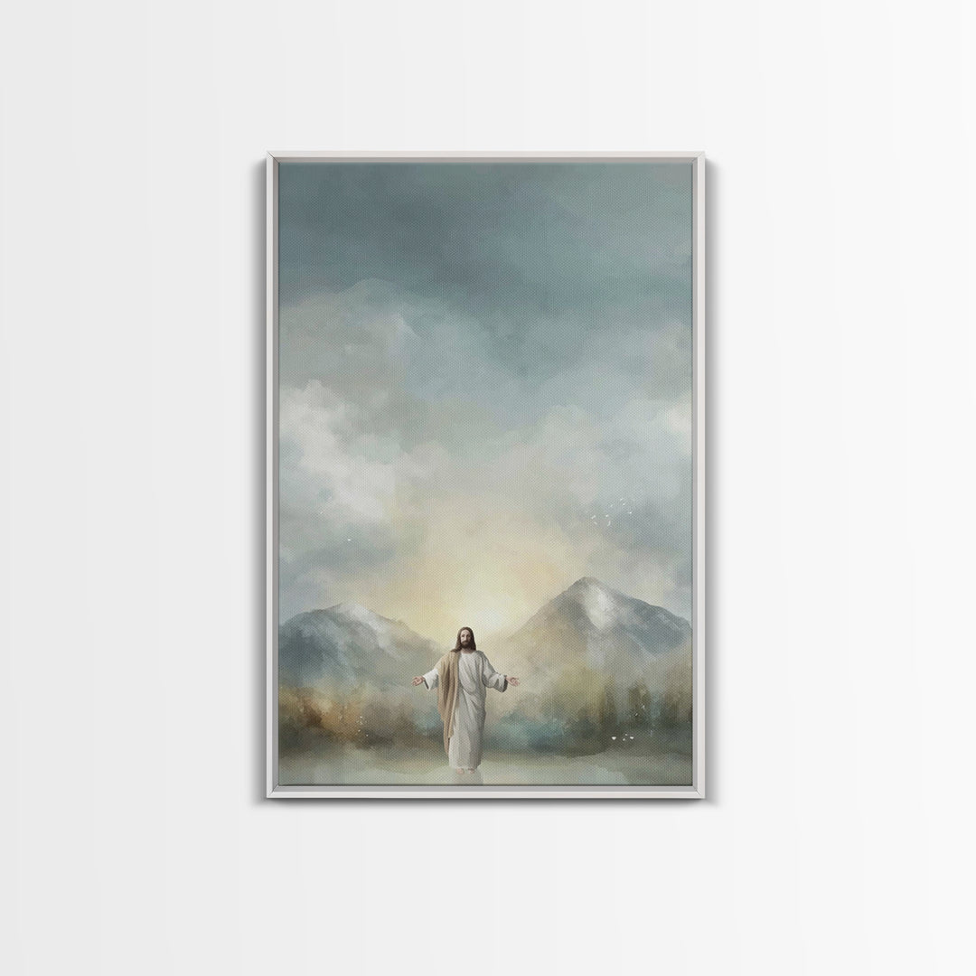 Mountain Light Mercy – Framed Canvas Print – Jesus Painting – Christian Wall Art – Christian Art Print – Christmas Art – Christian Decorati