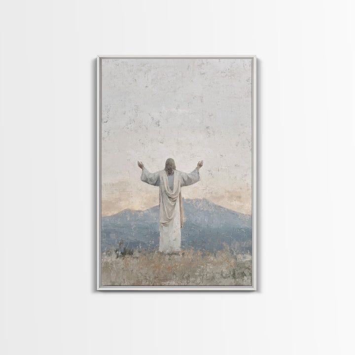 Silent Peak Devotion – Framed Canvas Print – Christian Art Canvas – Jesus Wall Art – Subtle Christian Art – Christmas Art Work – Christian