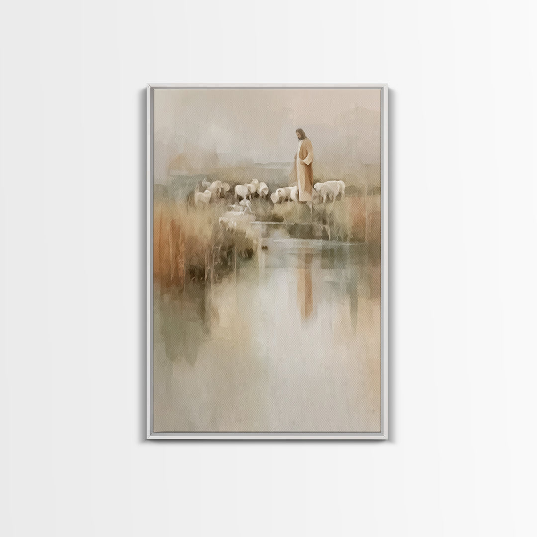 Quiet Shepherd Peace, Framed Canvas Print, Christian Wall Art, Jesus Painting, Christian Art Canvas, Subtle Christian Art, Christian Gift