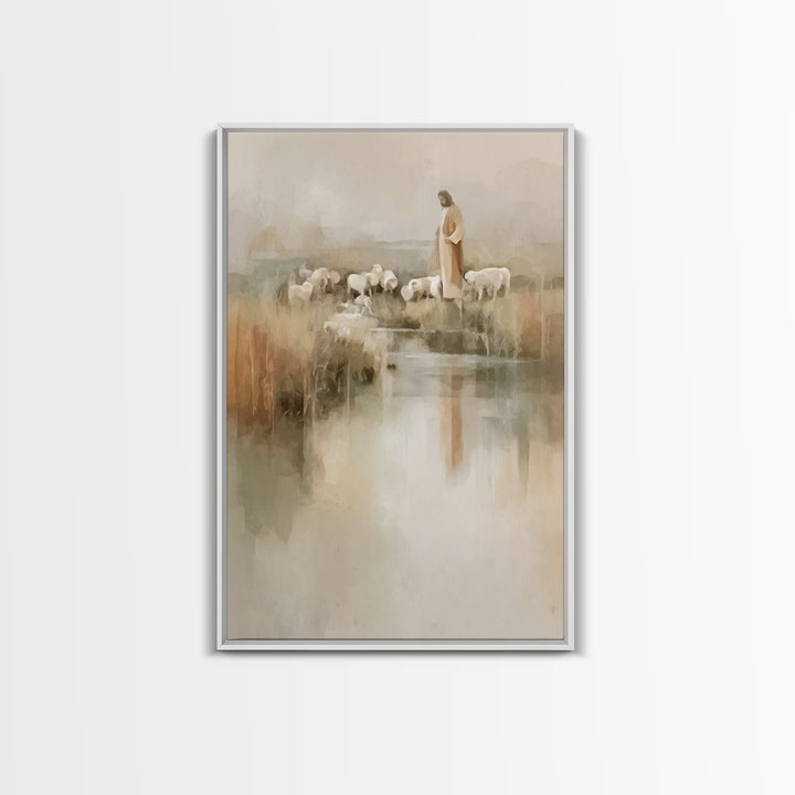 Quiet Shepherd Peace, Framed Canvas Print, Christian Wall Art, Jesus Painting, Christian Art Canvas, Subtle Christian Art, Christian Gift