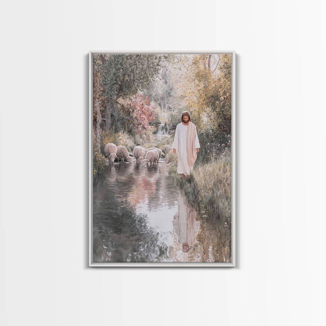 Pastoral Stream Light | Framed Canvas Print | Jesus Wall Art | Christian Art Painting | Subtle Christian Paintings | Christian Decor | Chri