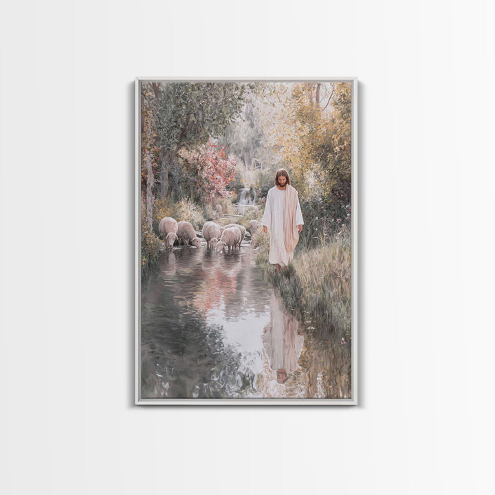 Pastoral Stream Light | Framed Canvas Print | Jesus Wall Art | Christian Art Painting | Subtle Christian Paintings | Christian Decor | Chri