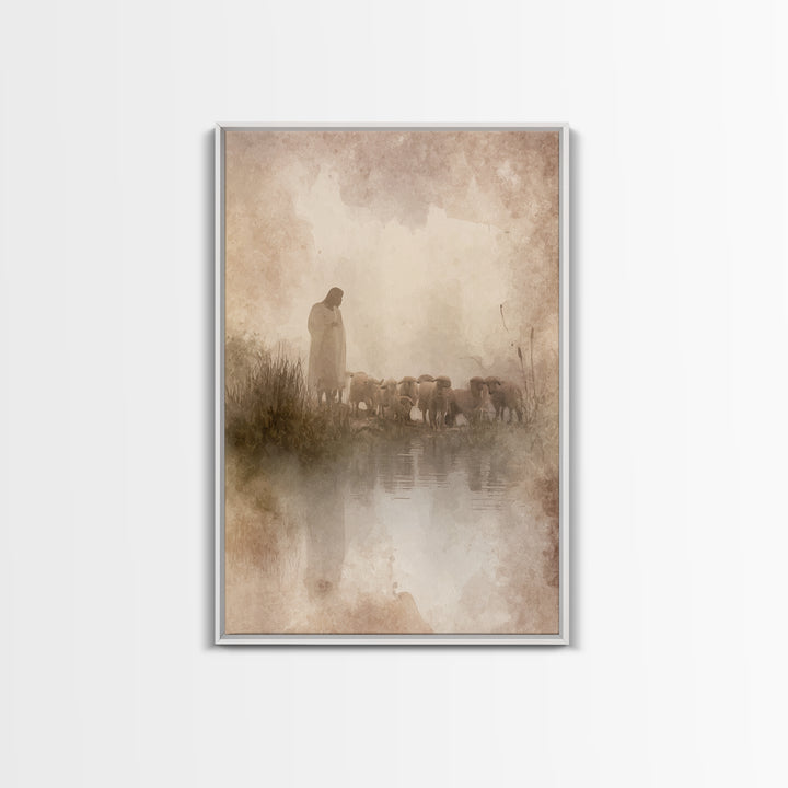 Storm Shepherd Vigil, Framed Canvas Print, Jesus Painting Canvas, Christian Wall Art, Moody Christian Art, Christian Art Print, Christian D