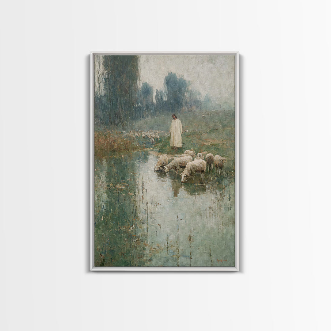 Gentle Meadow Guide – Framed Canvas Print – Subtle Christian Art – Jesus Wall Art – Christian Art Canvas – Christian Gift – Christian Art P