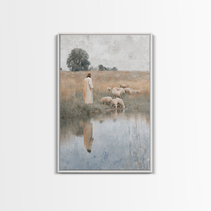 Fieldside Shepherd Hope | Framed Canvas Print | Christian Wall Art | Jesus Art Print | Christian Art Canvas | Modern Christian Art | Christ