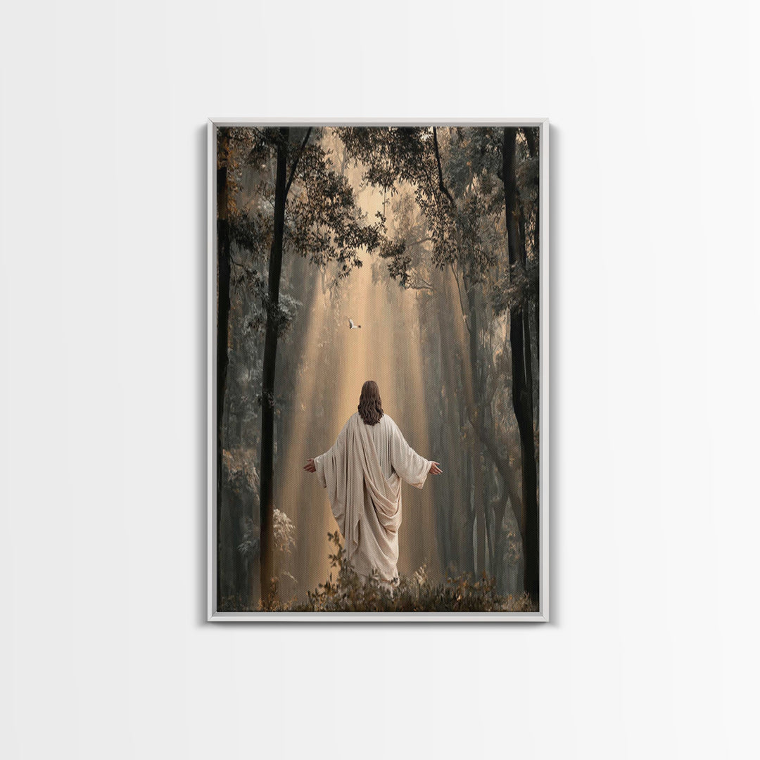 Radiant Forest Grace – Framed Canvas Print – Christian Art Canvas – Christian Wall Art – Jesus Painting – Large Christian Painting