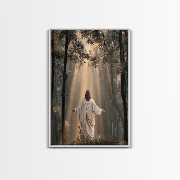 Radiant Forest Grace – Framed Canvas Print – Christian Art Canvas – Christian Wall Art – Jesus Painting – Large Christian Painting