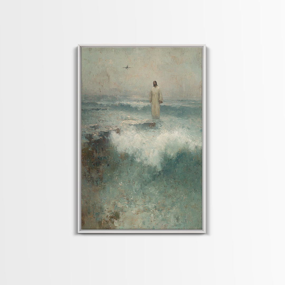 Sea of His Calm, Framed Canvas Print, Jesus Painting, Christian Wall Art, Christian Art Canvas, Vintage Christian Art