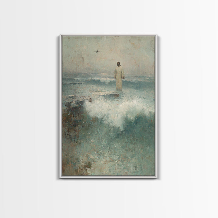 Sea of His Calm, Framed Canvas Print, Jesus Painting, Christian Wall Art, Christian Art Canvas, Vintage Christian Art