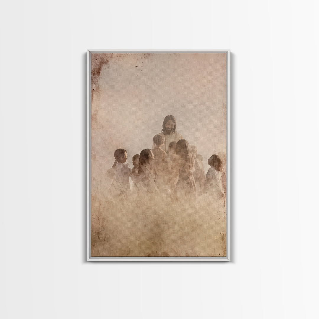 Children of Heaven, Framed Canvas Print, Christian Art Canvas, Christian Wall Art, Jesus Painting, Christian Art Prints
