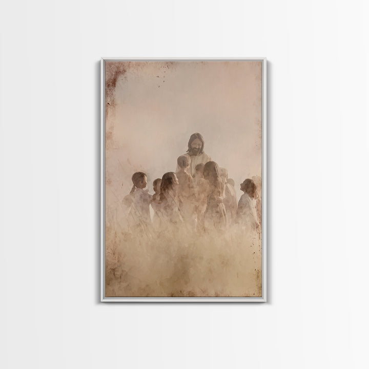 Children of Heaven, Framed Canvas Print, Christian Art Canvas, Christian Wall Art, Jesus Painting, Christian Art Prints