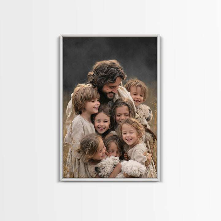 Laughter of the Lambs | Framed Canvas Print | Jesus Painting | Christian Art Canvas | Christian Wall Art | Christian Decor