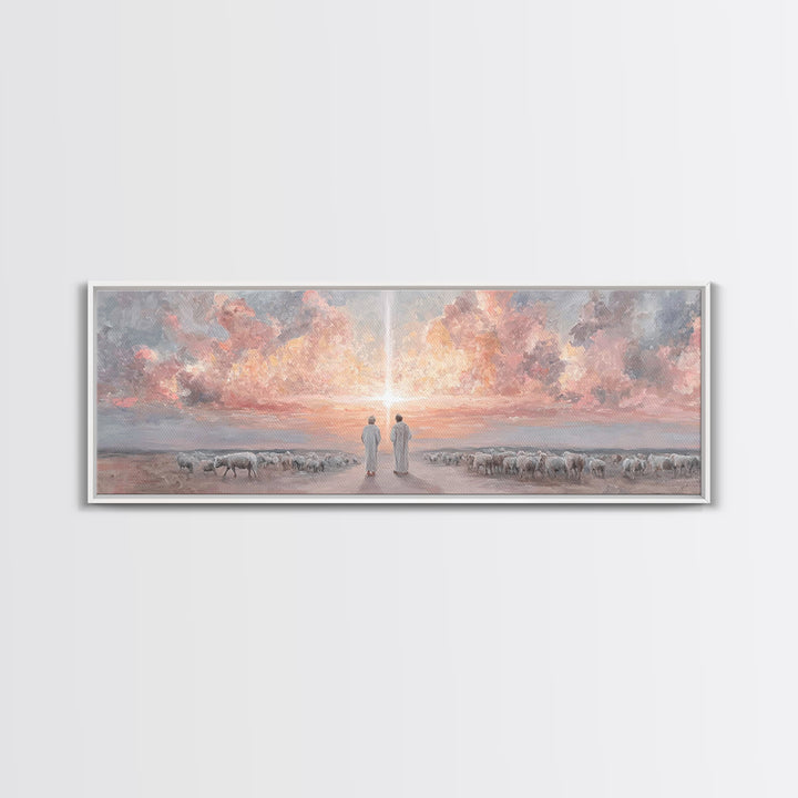 Soft Meadow Grace, Framed Canvas Print, Christian Wall Art, Panoramic Painting, Christian Art Canvas, Jesus Christmas Art, Christian Painti