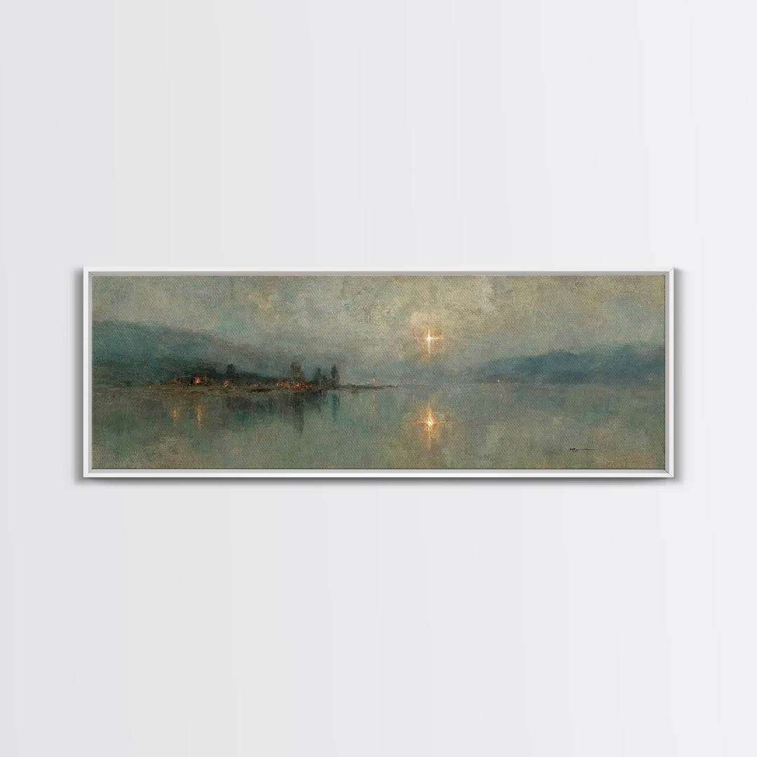 Midnight Bethlehem Light – Framed Canvas Print – Panoramic Art – Christian Wall Art – Christian Art Canvas – Christmas Art – Modern Christi