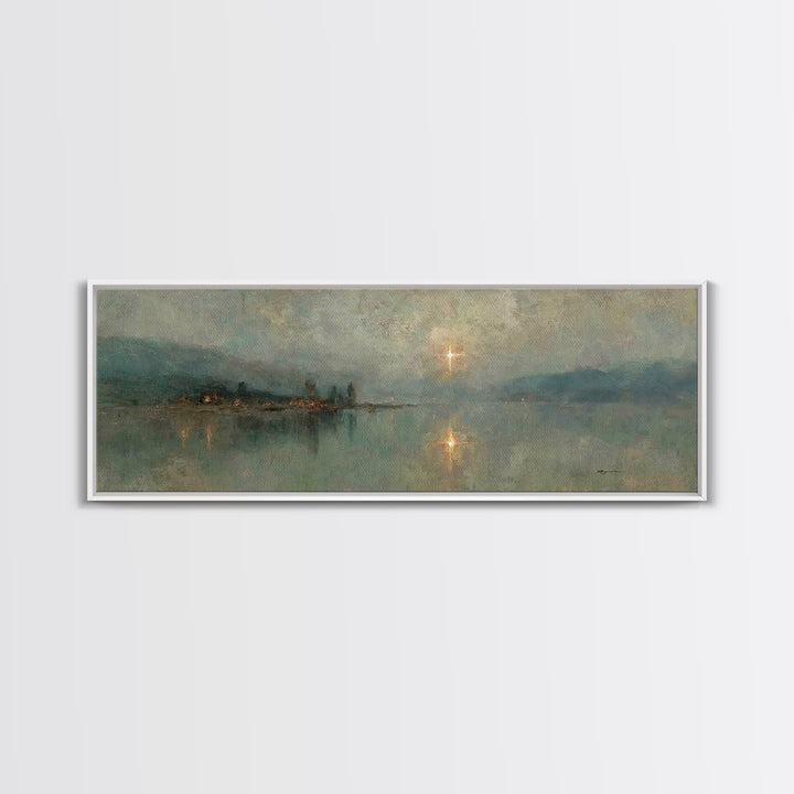 Midnight Bethlehem Light – Framed Canvas Print – Panoramic Art – Christian Wall Art – Christian Art Canvas – Christmas Art – Modern Christi