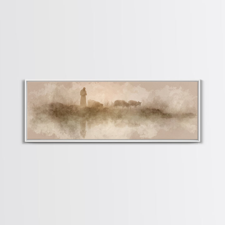 Silent Morning Watch – Framed Canvas Print – Panoramic Print – Christian Art Canvas – Jesus Painting – Christian Art