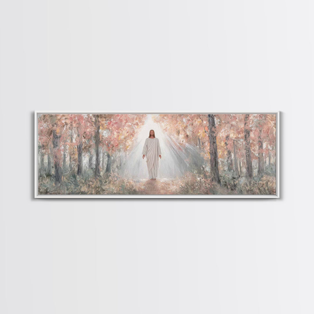 Radiant Savior Path, Framed Canvas Print, Christian Wall Art, Jesus Painting, Panoramic Art, Christmas Wall Art