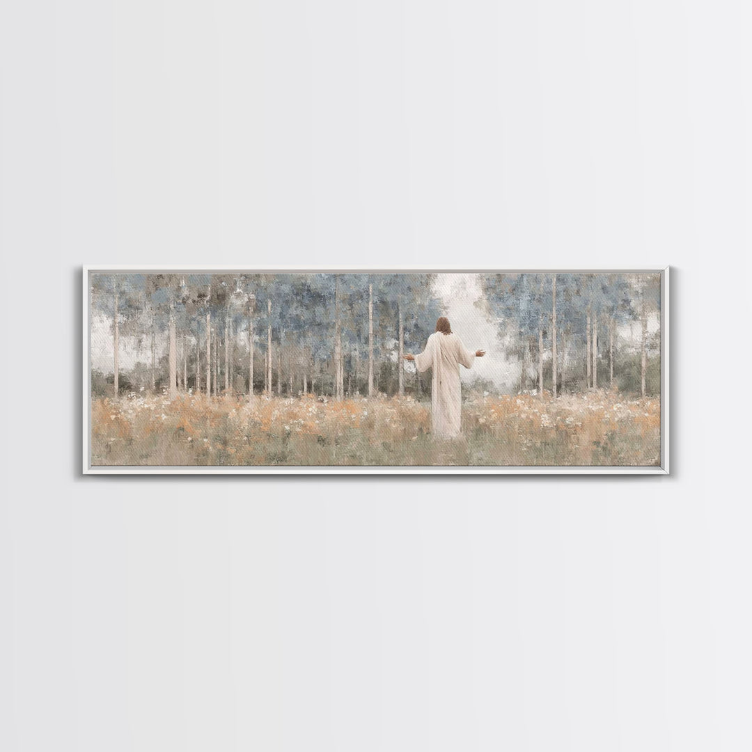 Garden Of Grace | Framed Canvas Print | Christian Art Canvas | Panoramic Print | Jesus Painting | Christian Decor