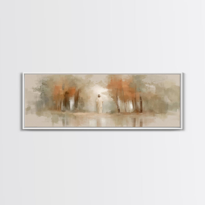 Autumn Light Divine | Framed Canvas Print | Christian Wall Art | Panoramic Wall Art | Jesus Painting | Christian Art Canvas