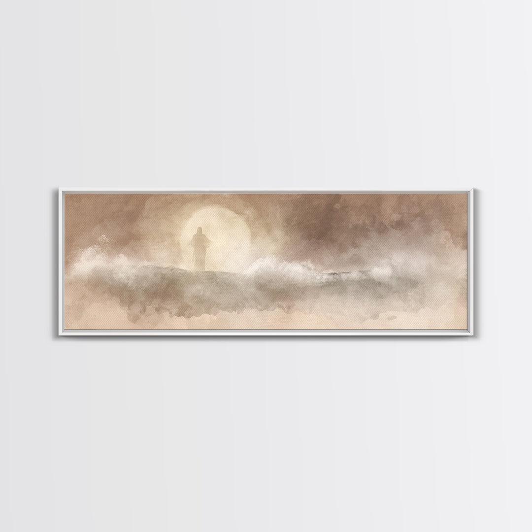Calm Of The Storm – Framed Canvas Print – Panoramic Art – Christian Wall Art – Jesus Painting – Christian Art Canvas – Christian Gift