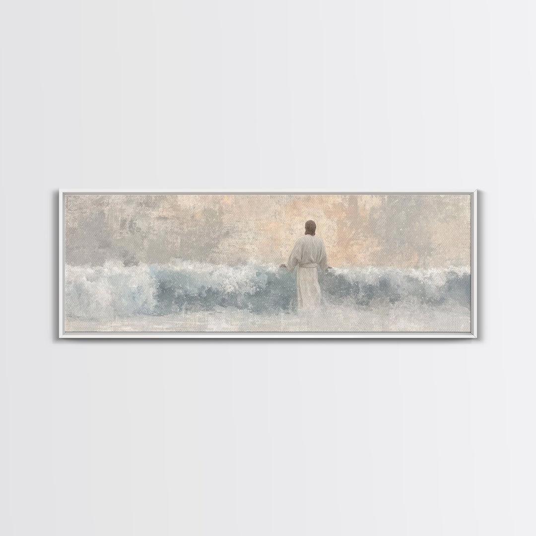 Waves Of Salvation – Framed Canvas Print – Christian Art – Jesus Canvas Art – Panoramic Wall Art – Christian Painting – Christian Gift Idea