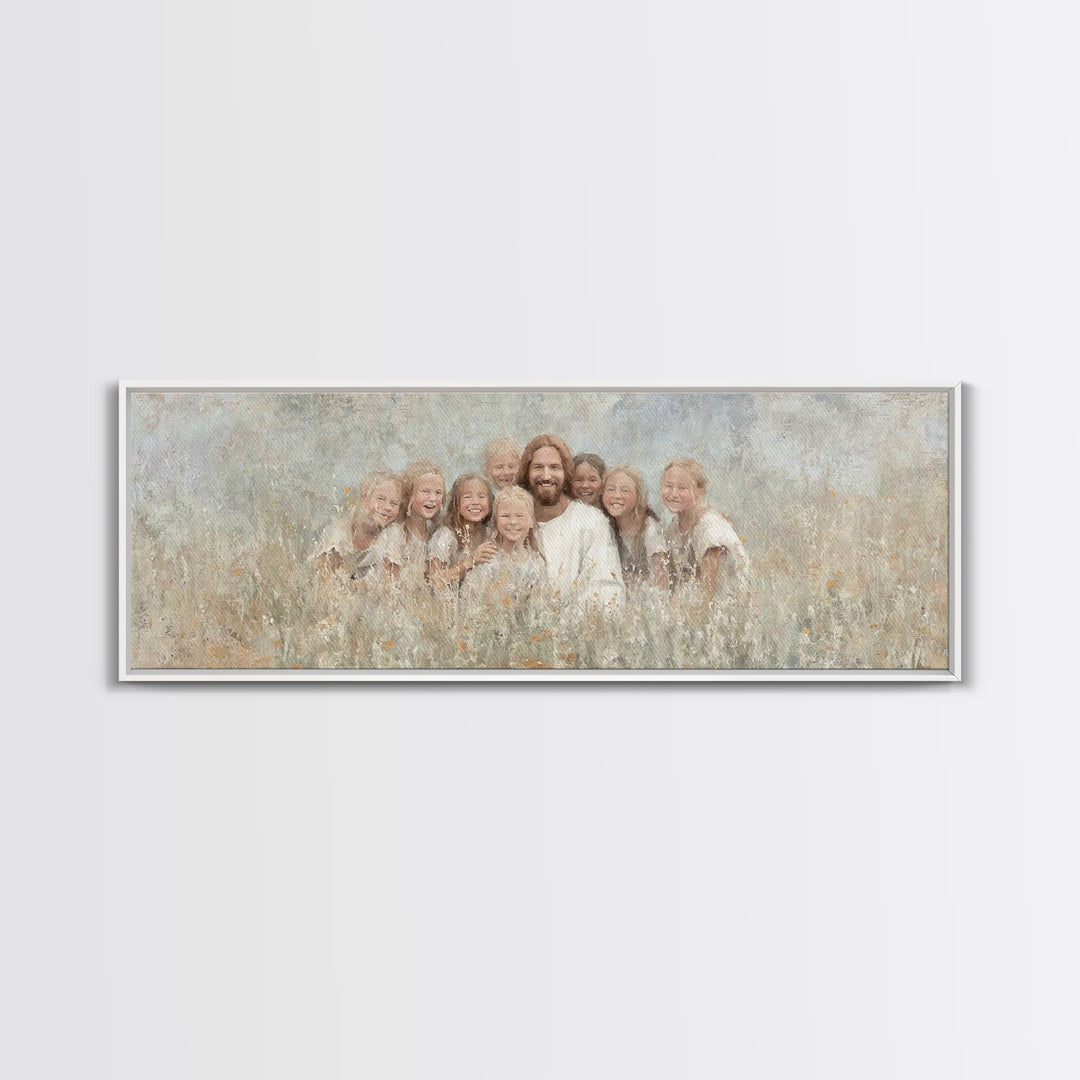Garden Joy Light | Framed Canvas Print | Christian Art Print | Jesus Canvas Art | Panoramic Wall Art | Christian Painting | Christian Decor